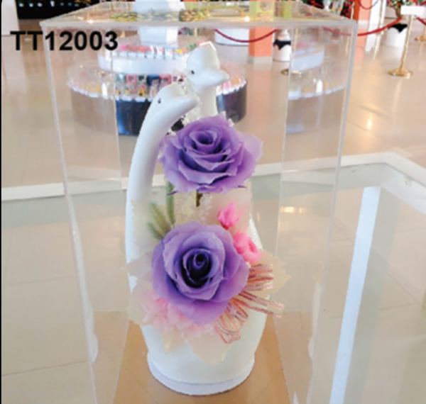 Vase Cygnes & Roses Mauves – TT12003
