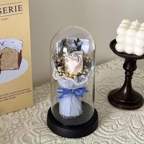 Rose Éternelle Blanche Sous Cloche