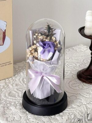 17 Rose Éternelle Mauve Sous Cloche Élégante