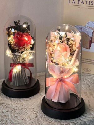 18 Duo de Roses Éternelles Sous Cloche