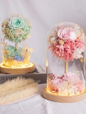 Arbre Floral Pastel Lumineux Sous Cloche