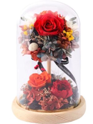 Arbre Floral Rouge Passion Sous Cloche