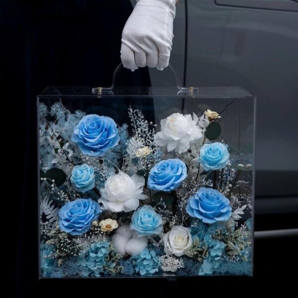 Coffret Floral Éternel Bleu & Blanc Prestige