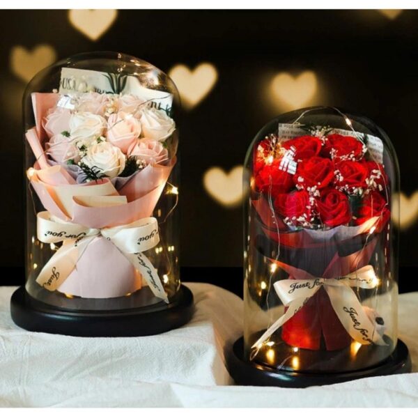 43 Bouquet de Roses Sous Cloche Lumineuse