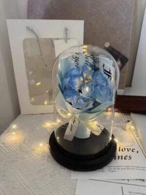 45 Floral Éternel Bleu Céleste Sous Cloche