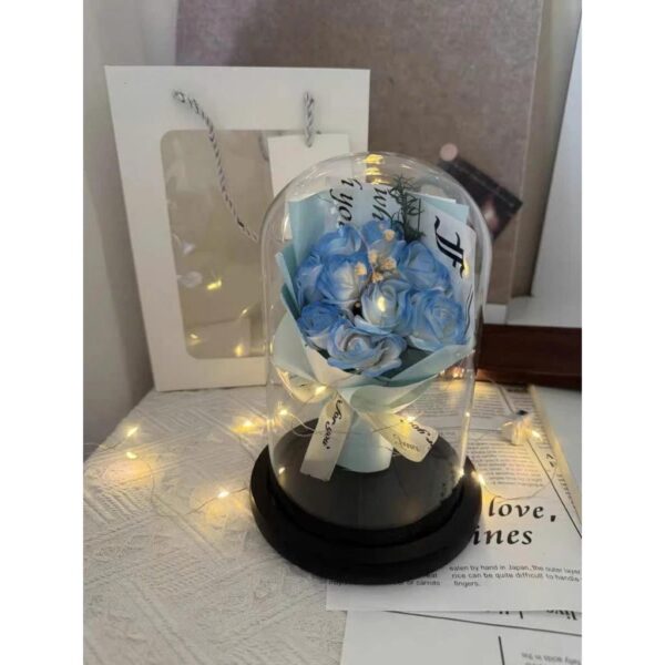 Floral Éternel Bleu Céleste Sous Cloche