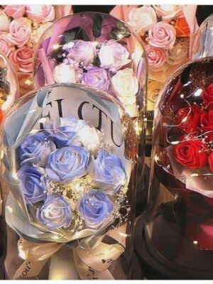 Bouquets de Roses Sous Cloche Lumineuse