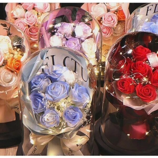48 Bouquets de Roses Sous Cloche Lumineuse