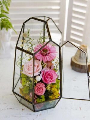53 Florale Rose en Terrarium Géométrique