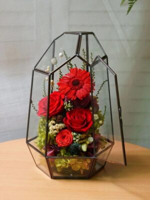 56 Terrarium Floral Géométrique Rouge Élégance