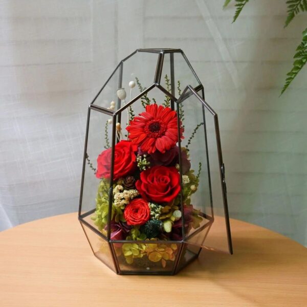 56 Terrarium Floral Géométrique Rouge Élégance