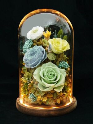 71 Florale Lumineuse Multicolore Sous Cloche