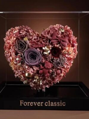 Cœur Floral Éternel Sous Cube Transparent